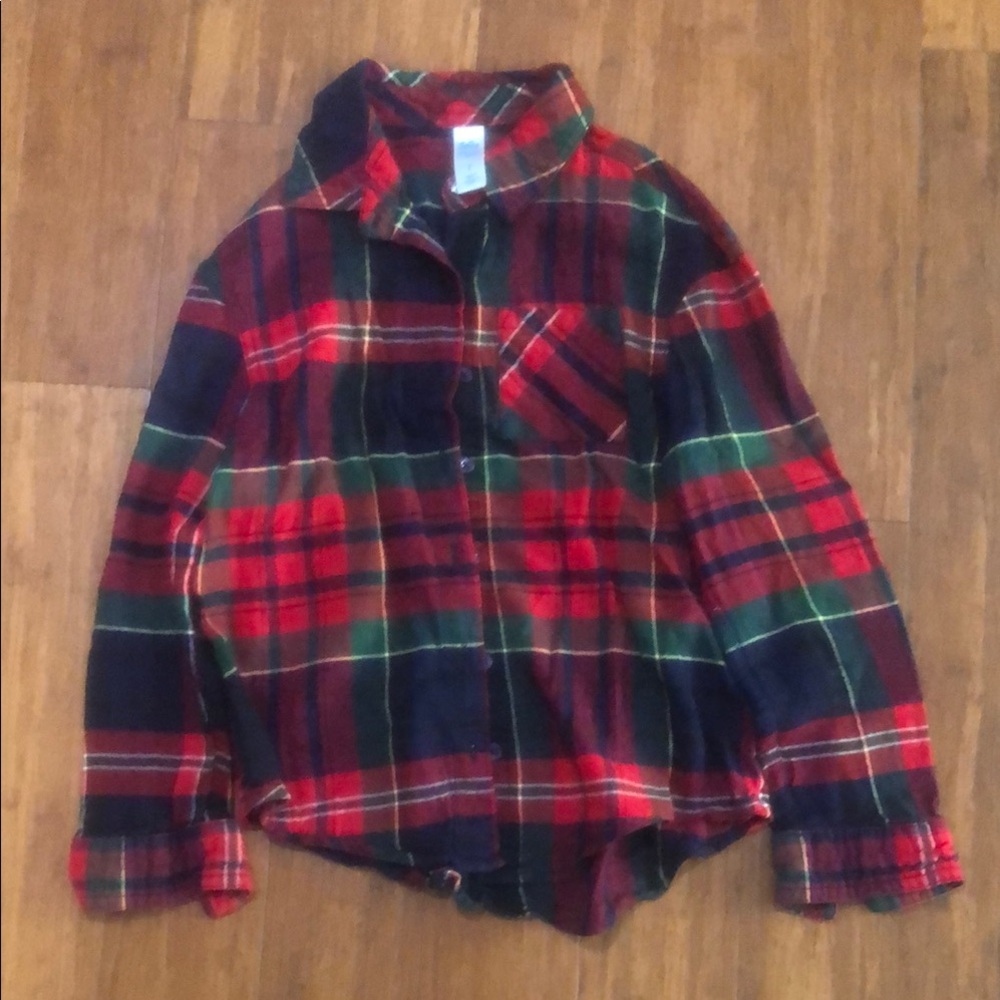 Justice Red and Green Plaid Button Down Shirt